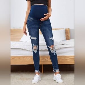 Women's Maternity Distressed Blue Crop Ankle Jeans